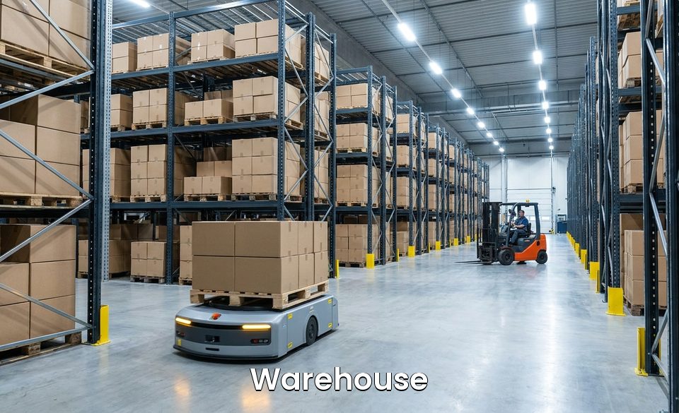 Warehouse — autonomous mobile robot and storage racking