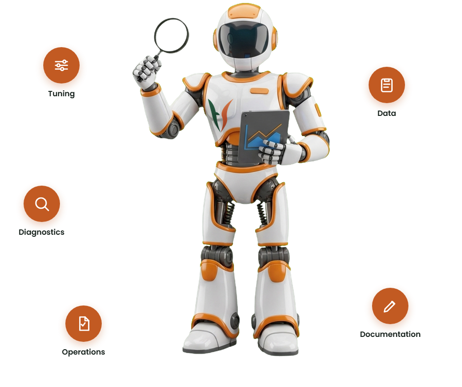 VForge AI robot — diagnostics, tuning, data and documentation in orbit